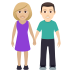 👩🏼‍🤝‍👨🏻 woman and man holding hands: medium-light skin tone, light skin tone display on JoyPixels